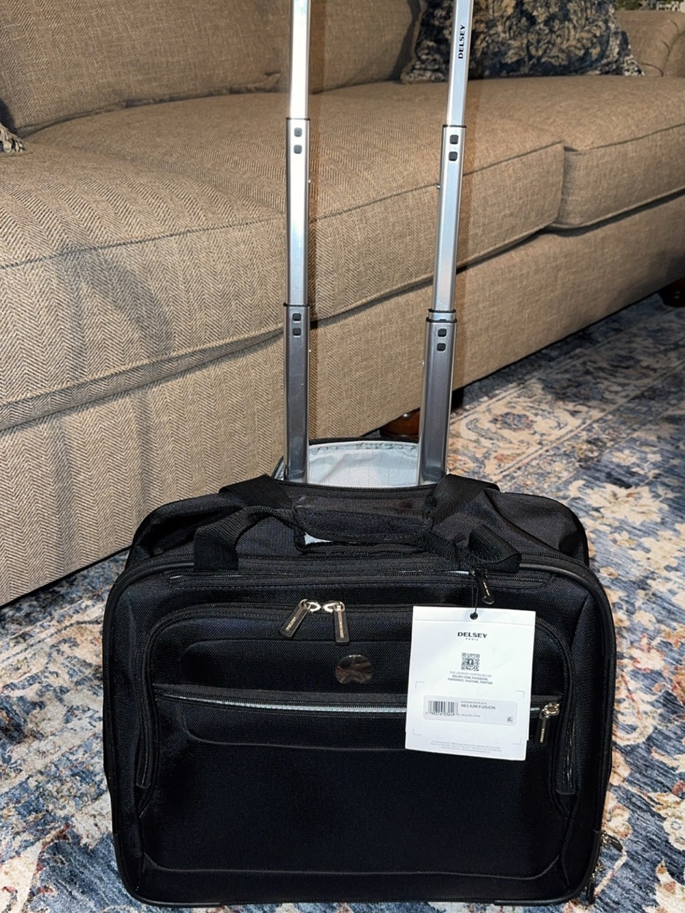 NWT DELSEY PARIS HELIUM FUSION BLACK TROLLEY TOTE LUGGAGE TRAVEL BAG